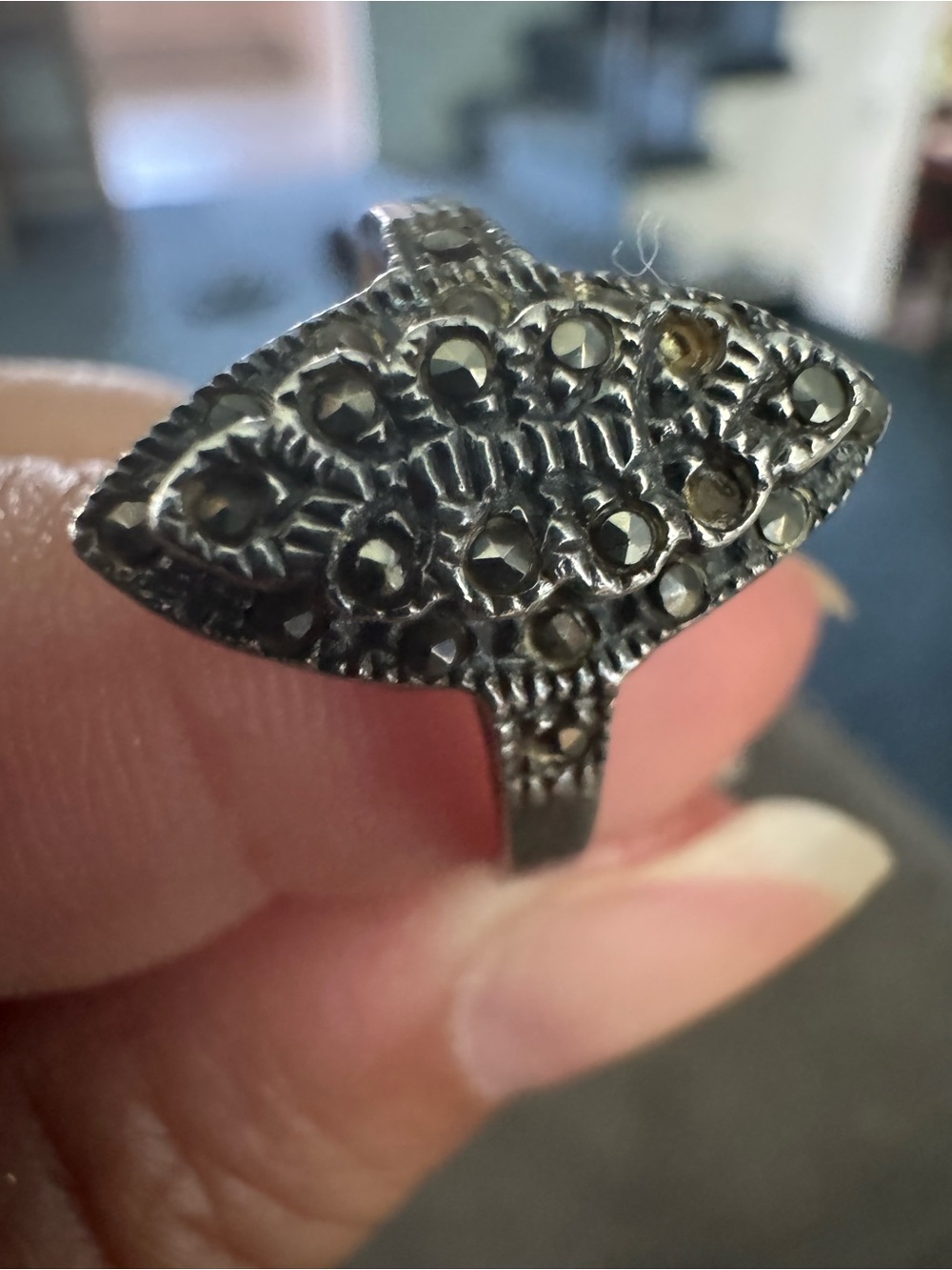 Marquise Pavé CZ Statement Ring in Silver art deco design navette
